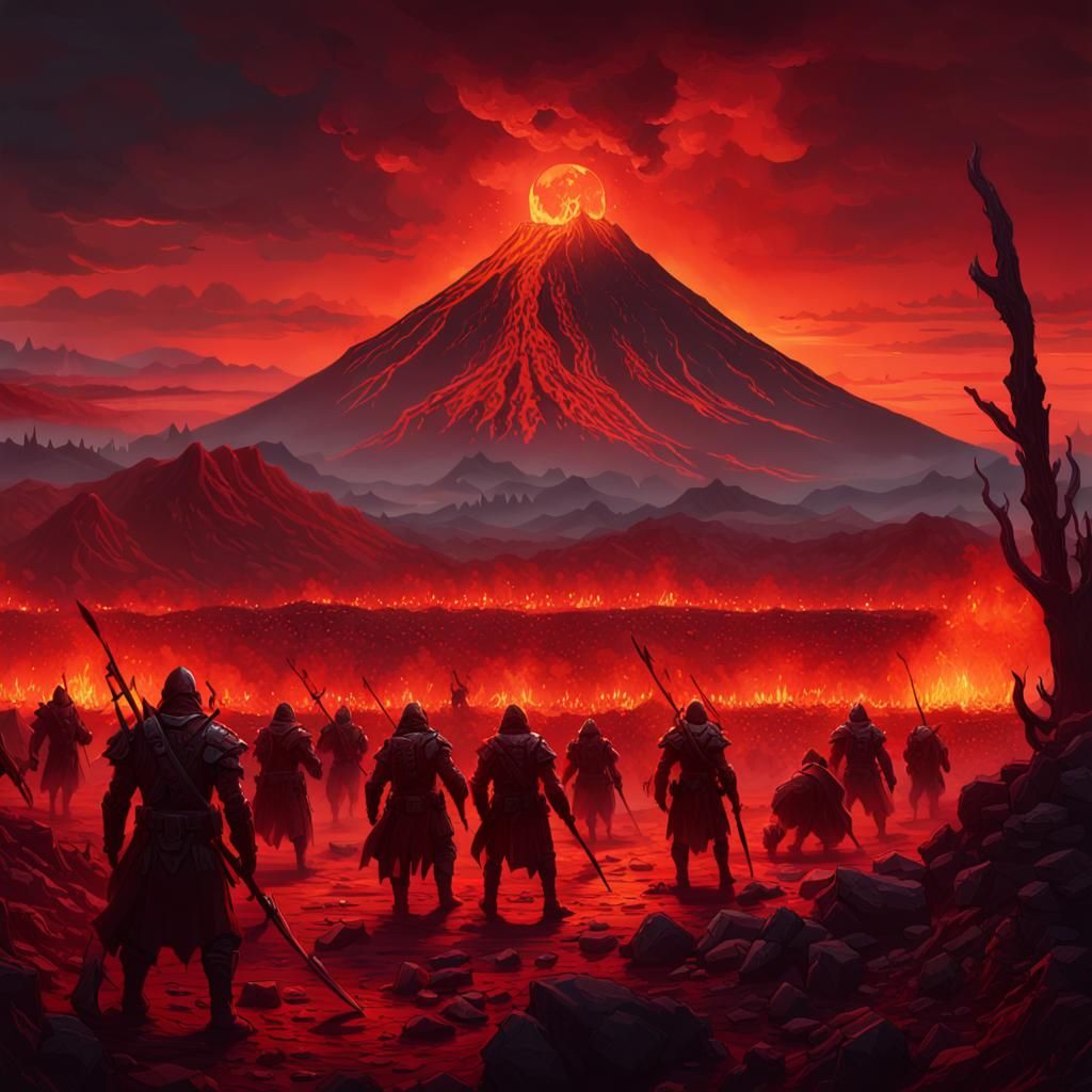 Hellish Landscape with Undead Army: Dark Fantasy Art