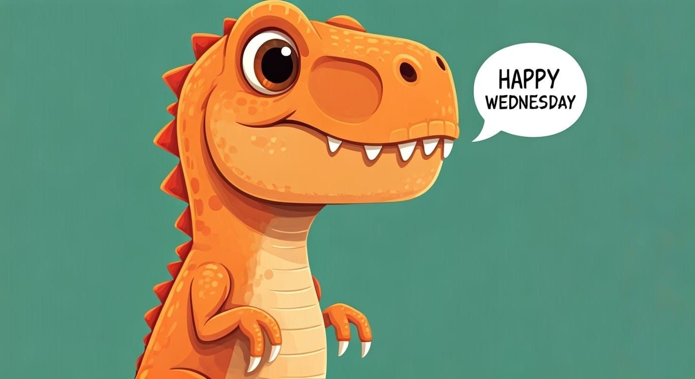 Cute Orange T-Rex Wishes You a Happy Wednesday