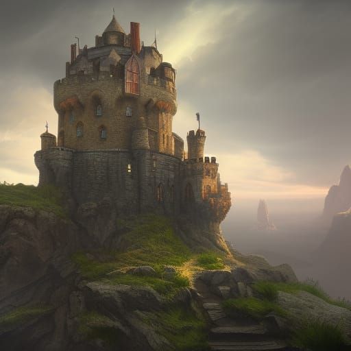 Medieval Castle on Rocky Outcropping: Fantasy Concept Art