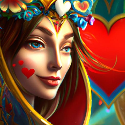 Queen of Hearts Portrait in Art Nouveau Style