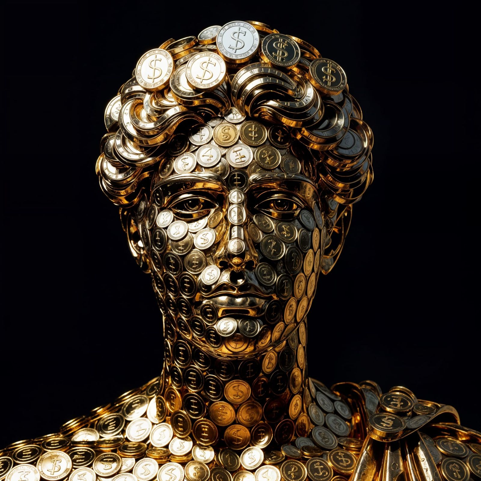 Regal Figure Portrait Made of Coins