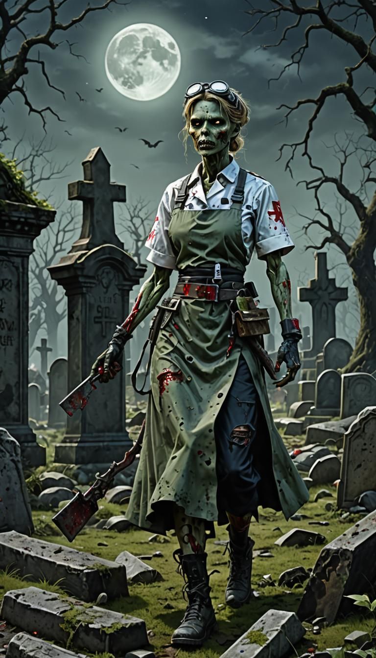 Cyborg Zombie Nurse in Dark Fantasy Art