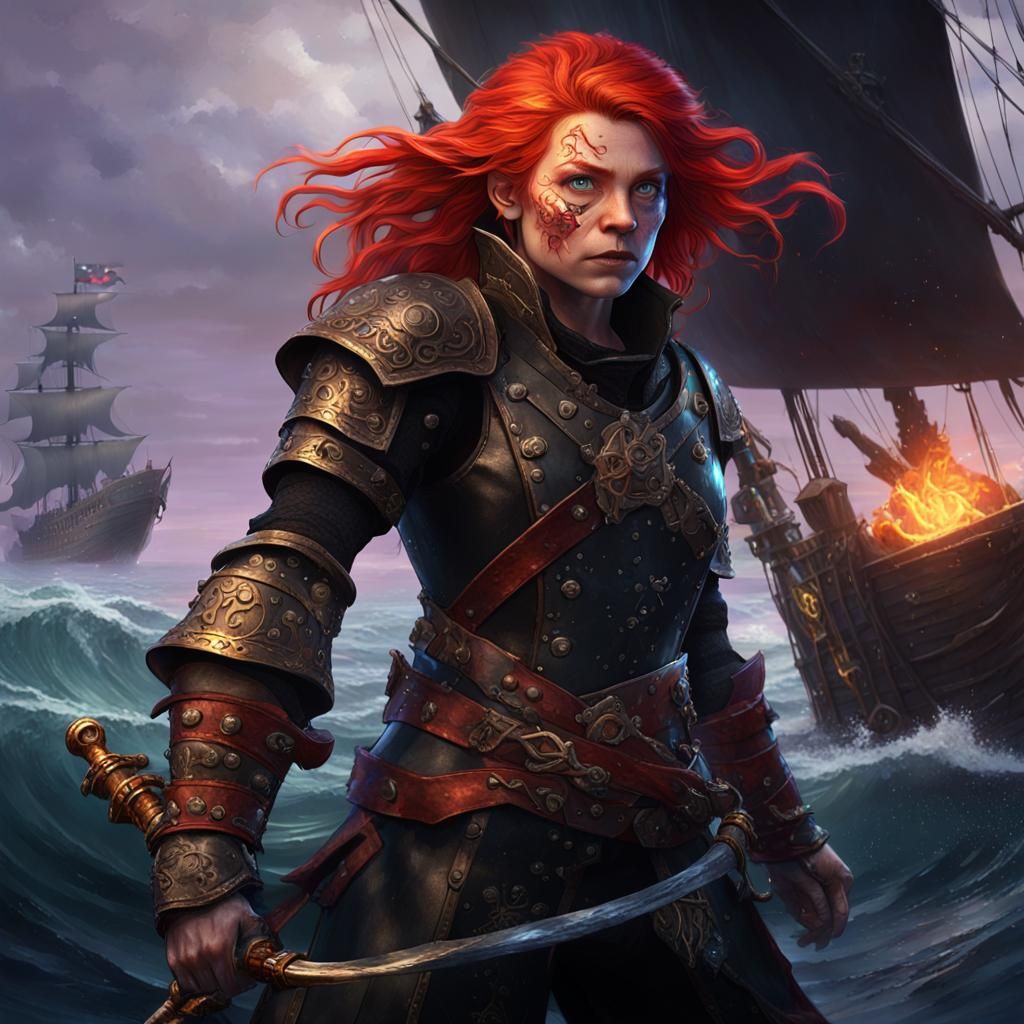 Halfling Rogue Pirate on Ship: Dark Fantasy Art