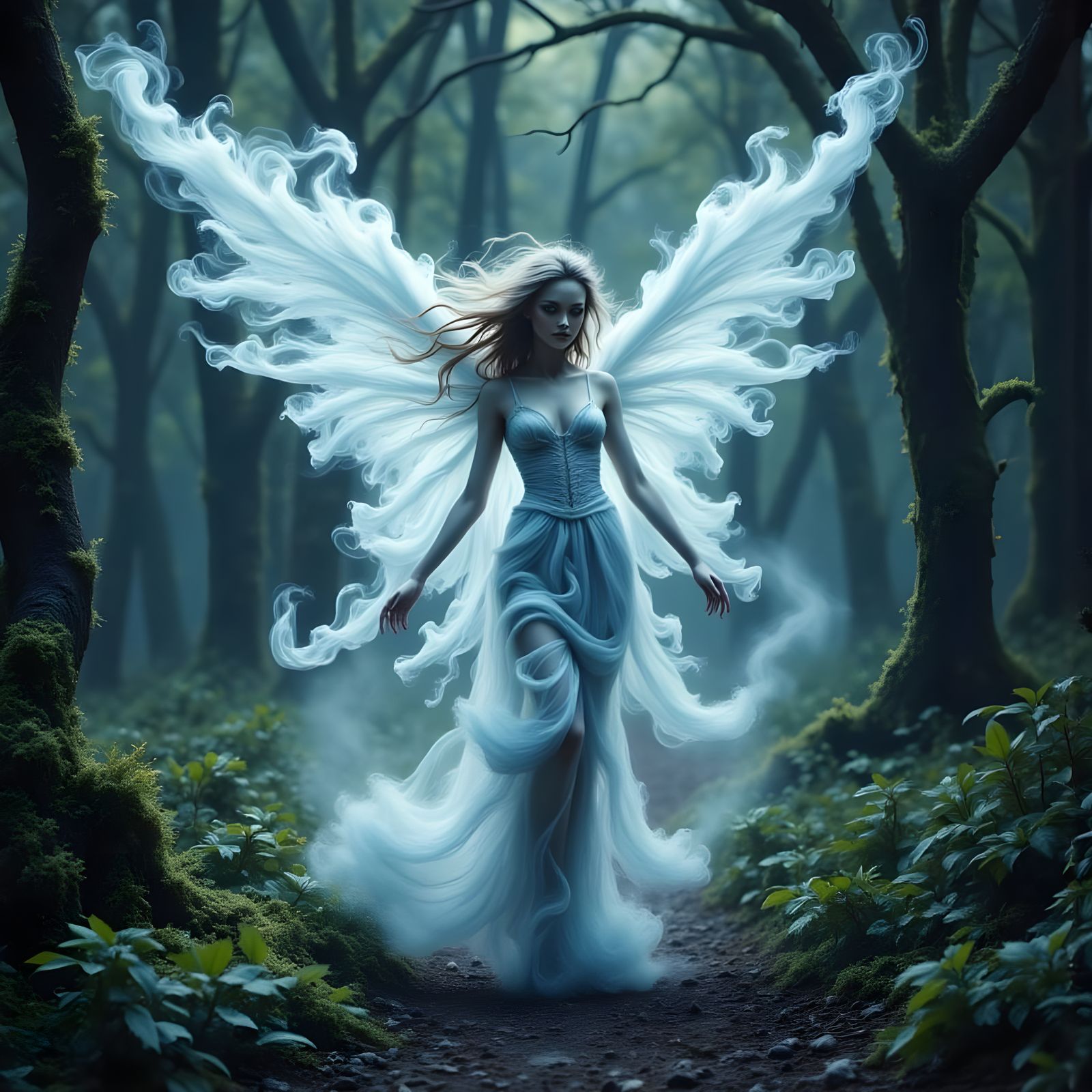 Ethereal Smoke Fairy in Art Nouveau Style