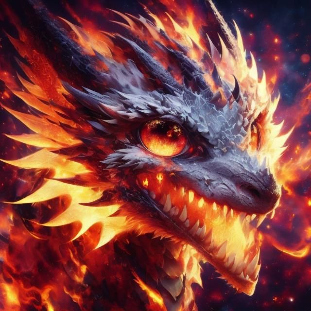 Fiery Mythical Dragon Portrait in Anime Style