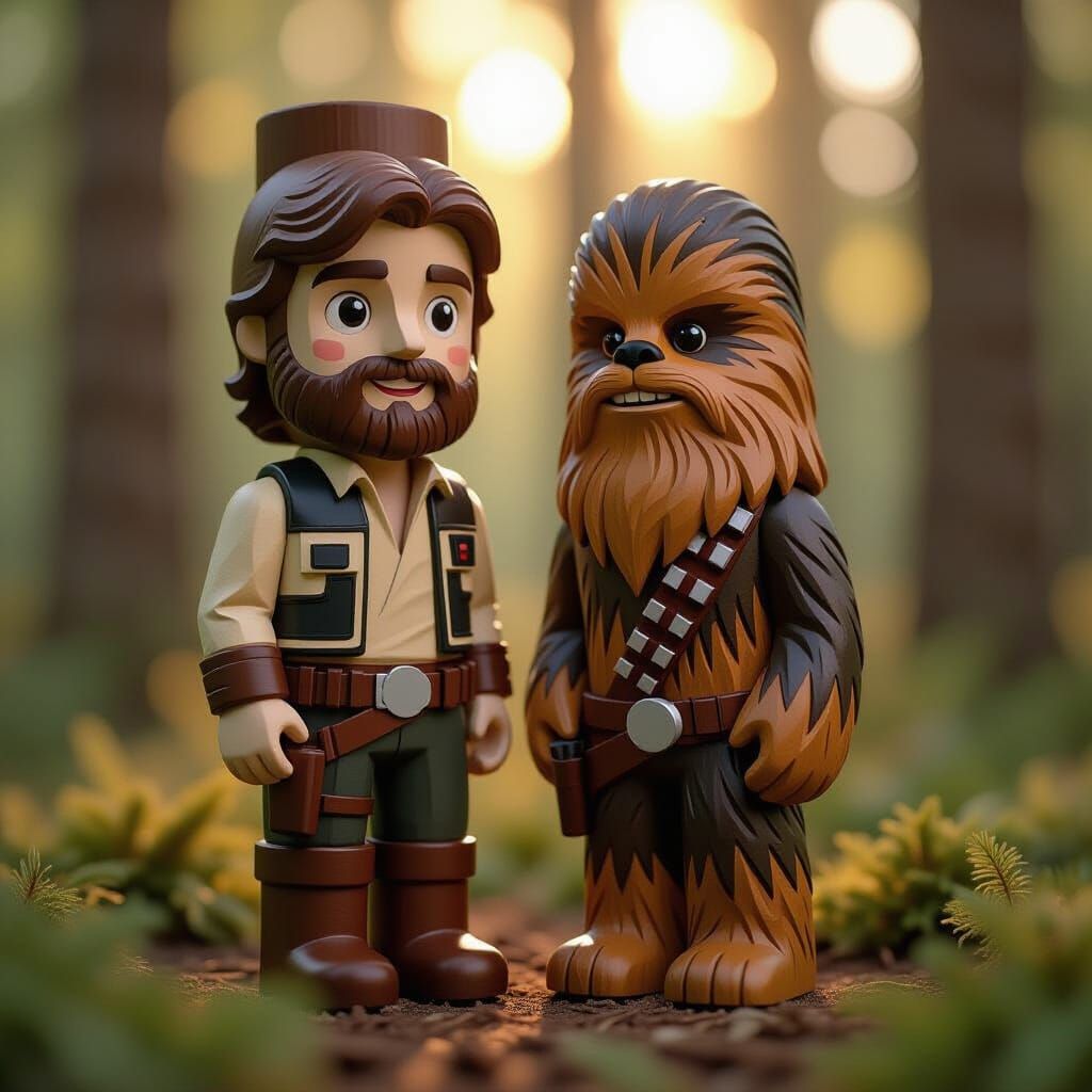 Han Solo and Chewbacca Totem Pole Carvings