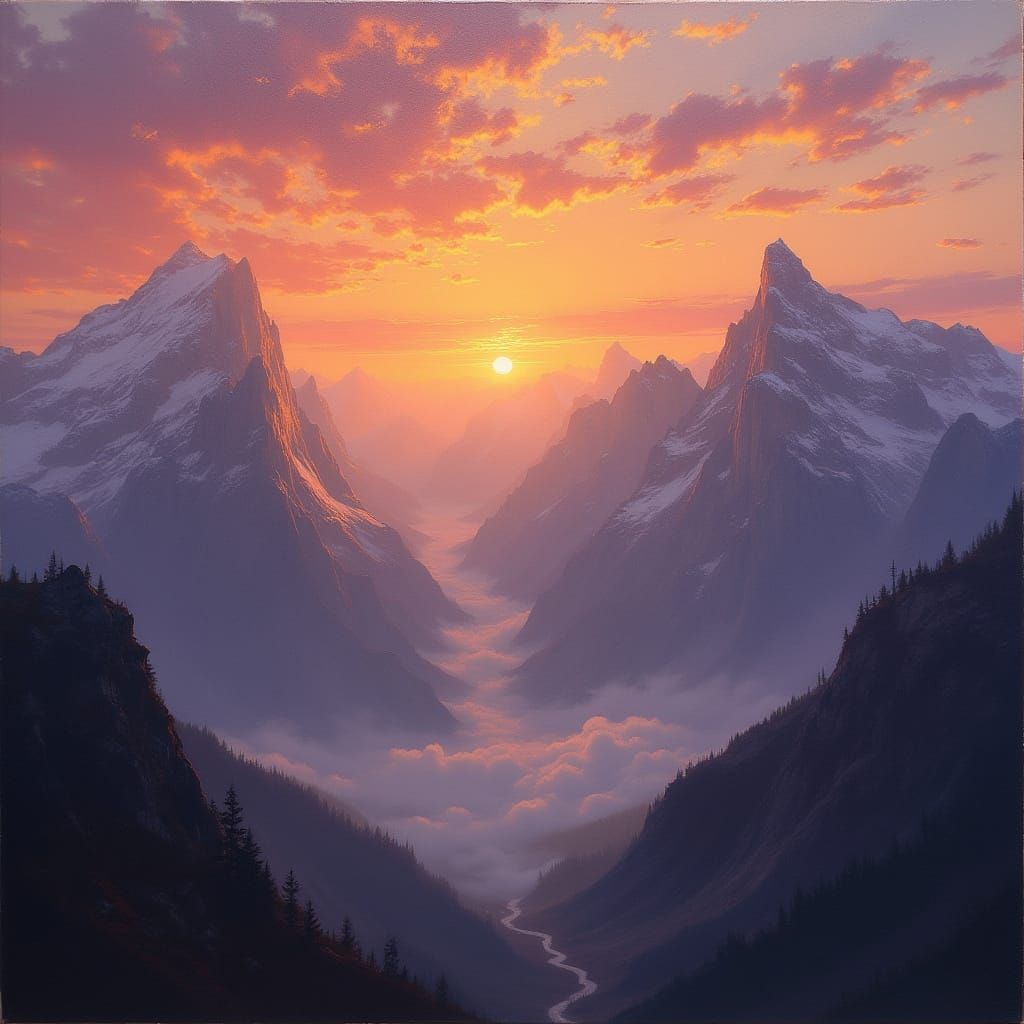 Majestic Alpine Sunset Over Mountain Peaks