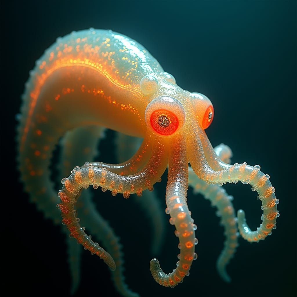 Luminous Translucent Squid in Biomechanical Style