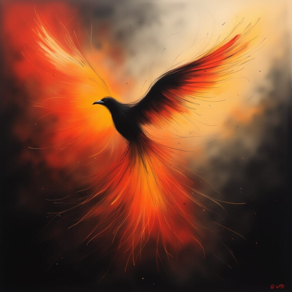 Phoenix Ascends Through Ethereal Mist