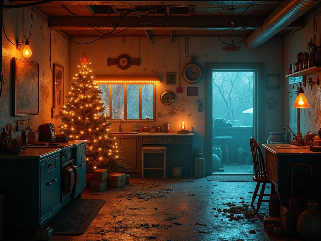 Cyberpunk Christmas Wonderland in a Ruined World