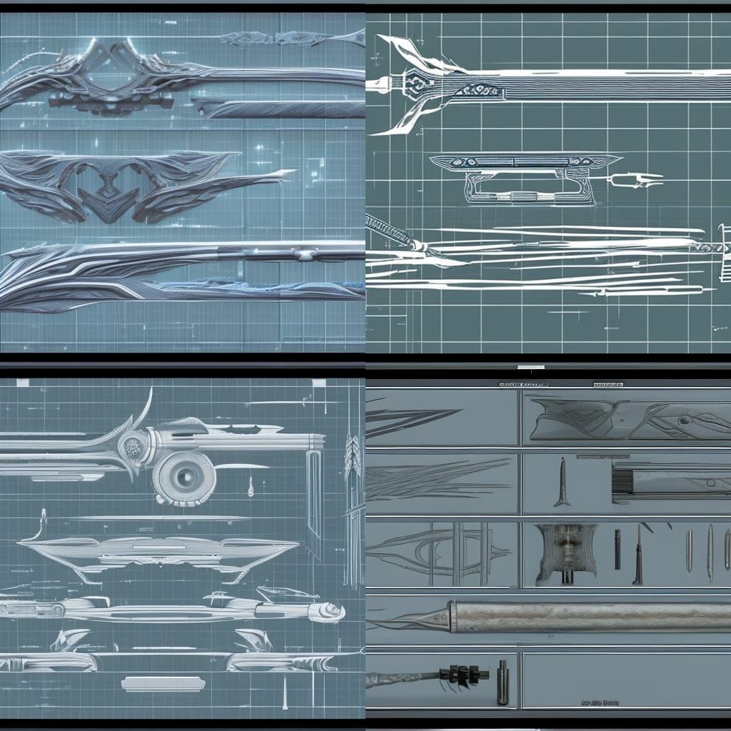 Futuristic Bo Staff Weapon Blueprint, Detailed Design