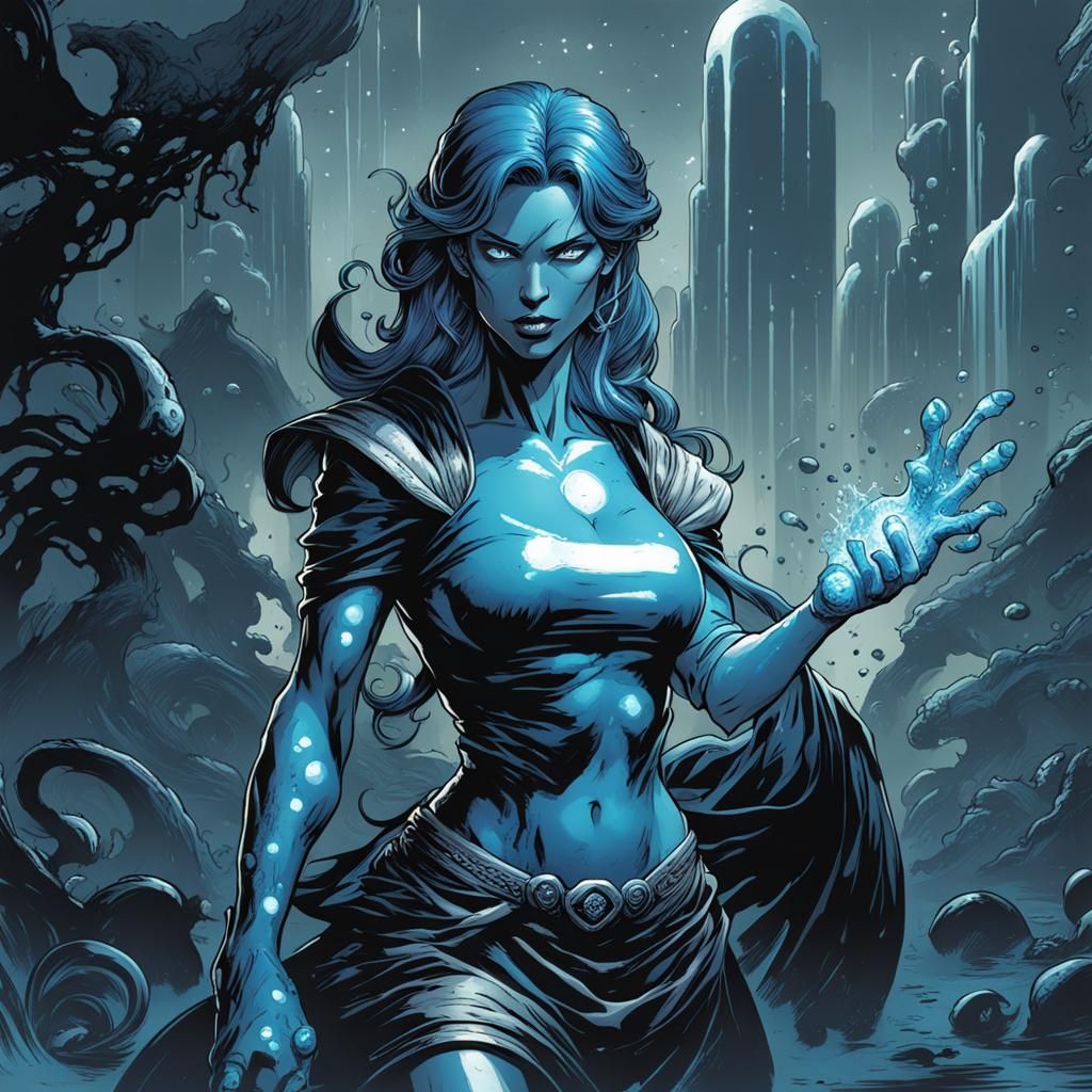 Blue Slime Woman in Comic Book Art