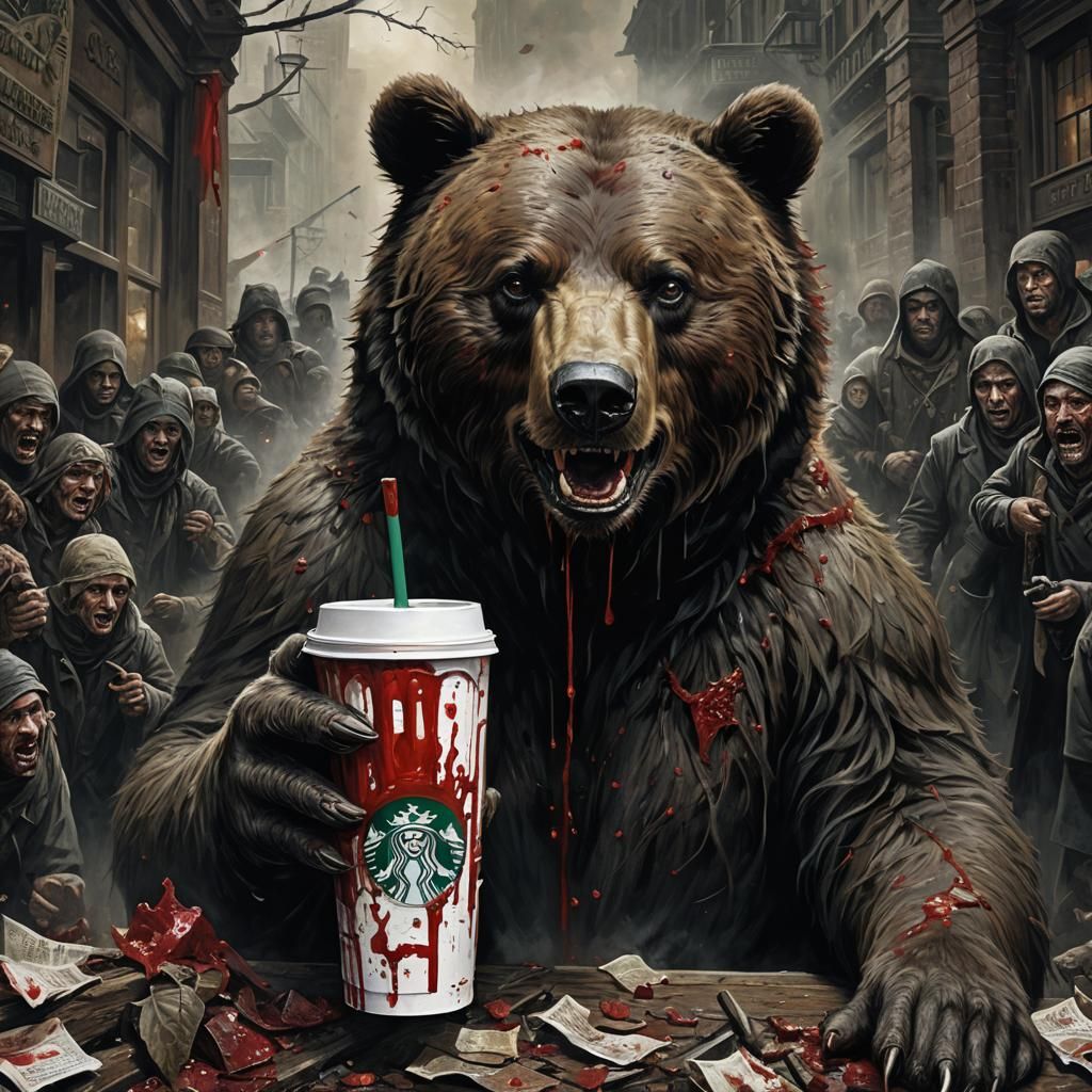 Horrific Bear with Black Eyes, in Dark Fantasy Style