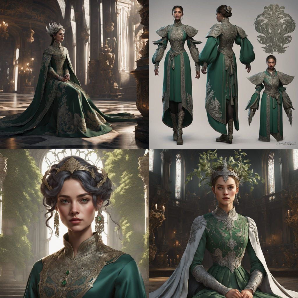 Sophisticated Half Elf Noblewoman in Elegant Green Gown