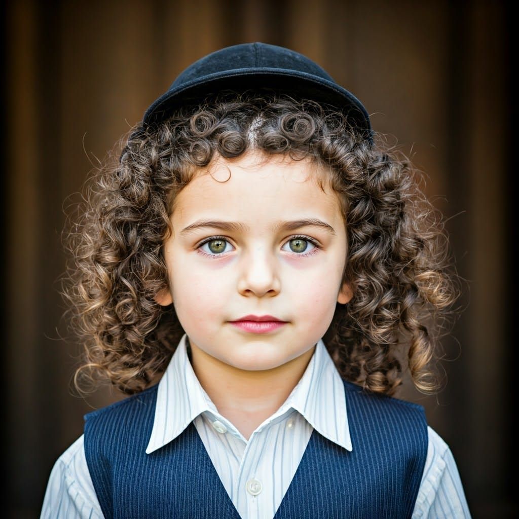 Traditional Haredi Hasidic Boy with Distinctive Sideburns, G...