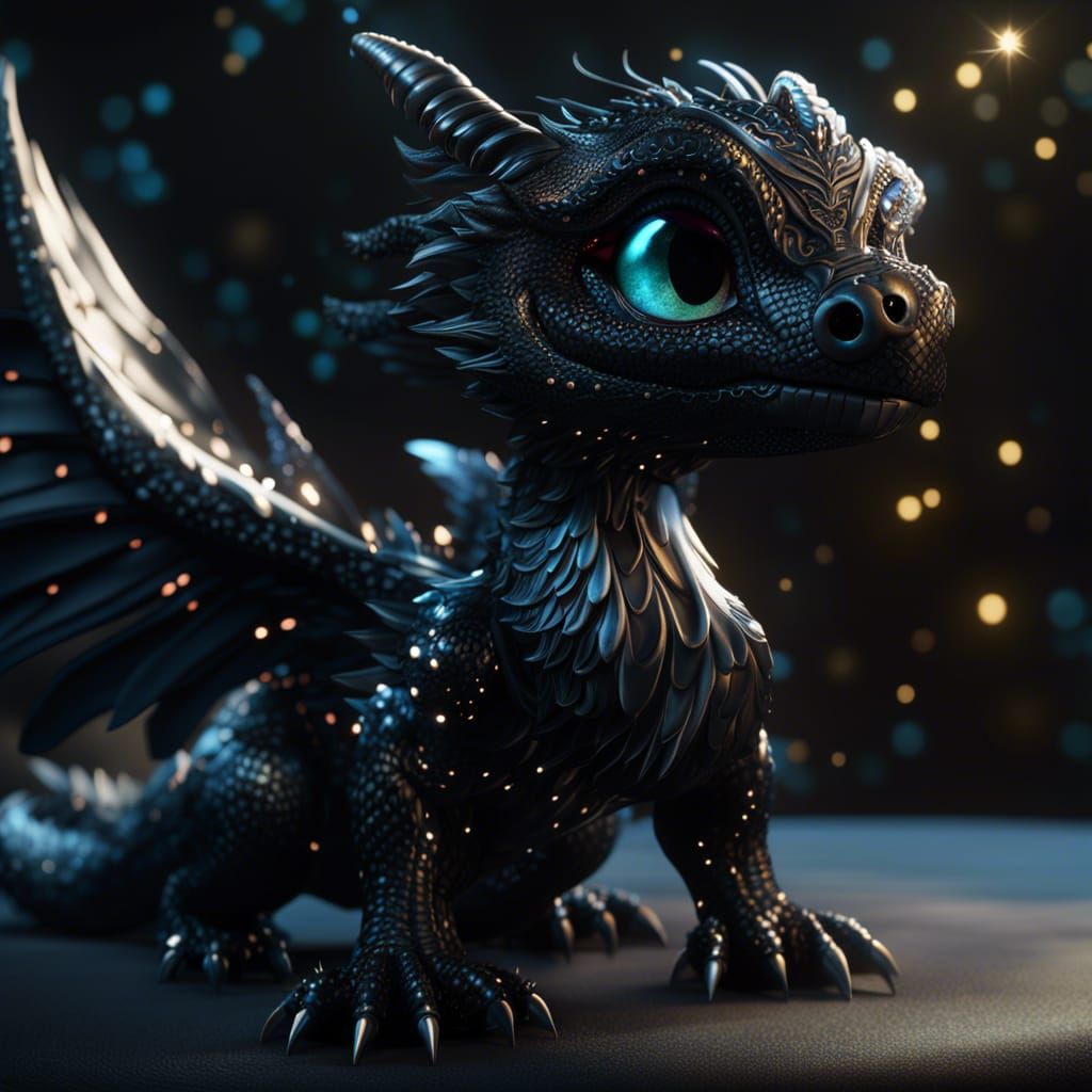 Adorable Black Hole Dragon in Fantasycore Style