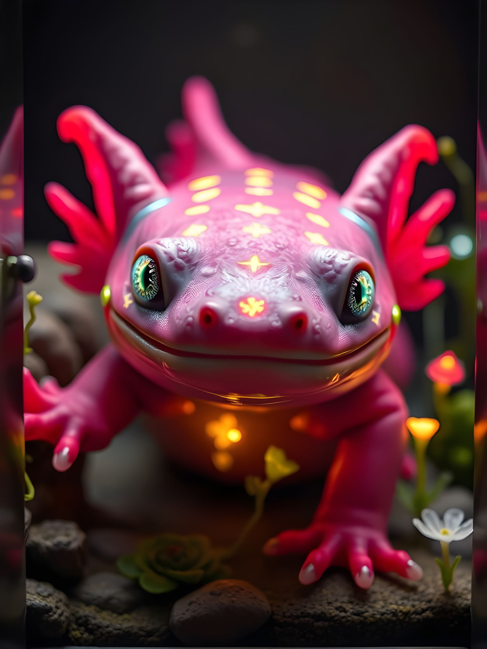 Mystical Axolotl in an Enchanted Curio Cabinet