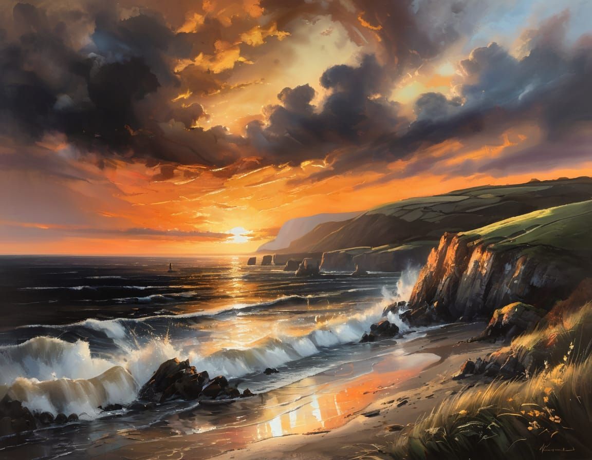 Epic Coastal Sunset with Vivid Clouds