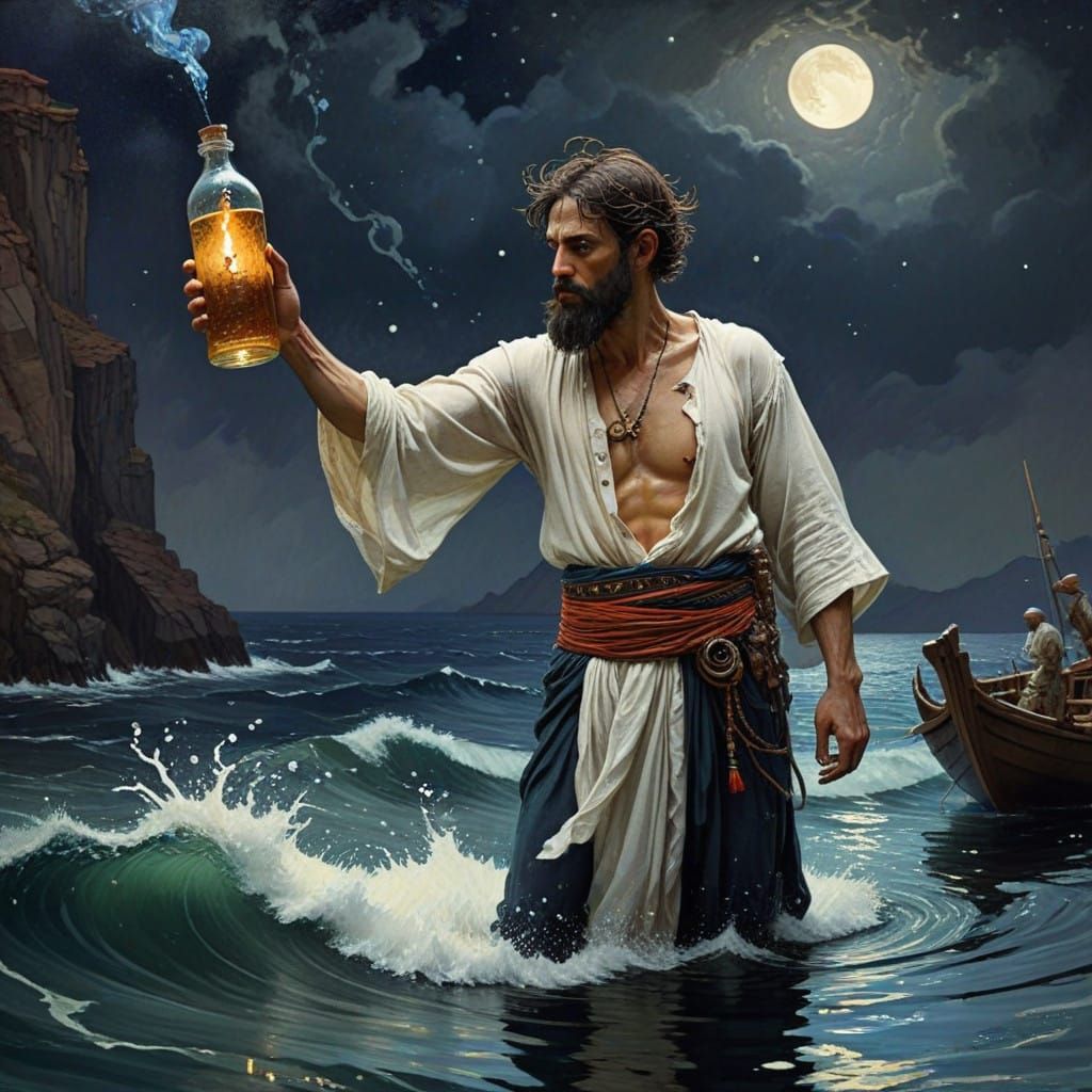 Ethereal Arabian Nights Scene with a Mysterious Jinni