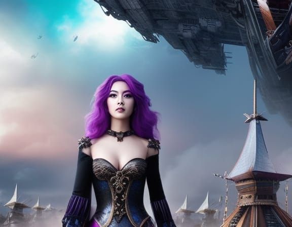 K-Pop Pirate Queen on Ship, 3D Render