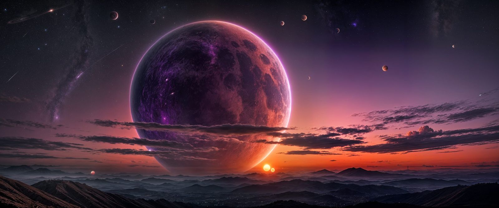 Exoplanet with Purple Sky and Red Sun