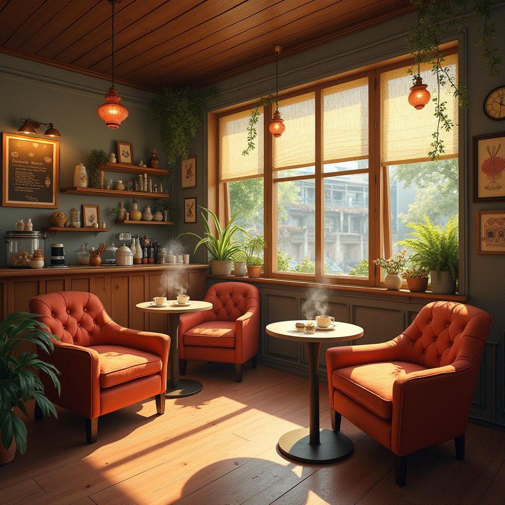 Cozy Cafe Scene in Impressionist Style