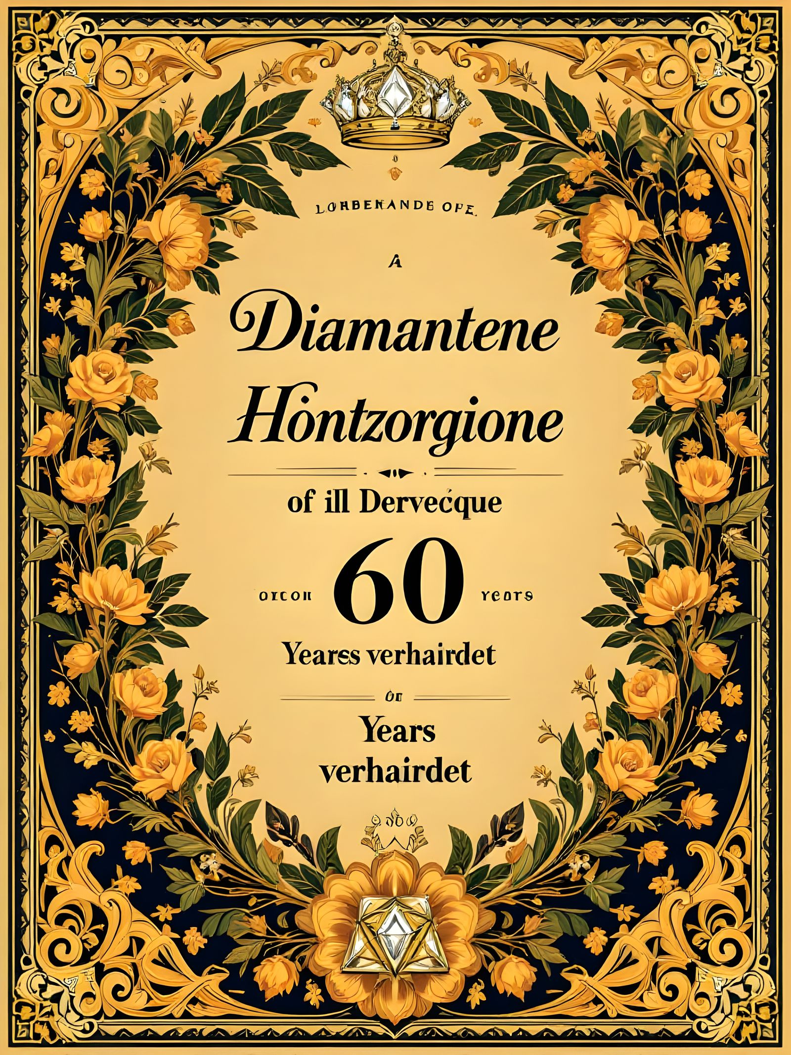 Diamond Wedding Anniversary Certificate in 1900s Style