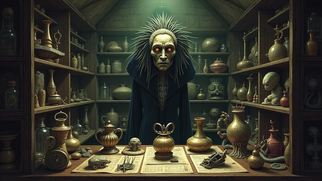 Mystical Alien Cabinet of Curiosities in Gothic Style
