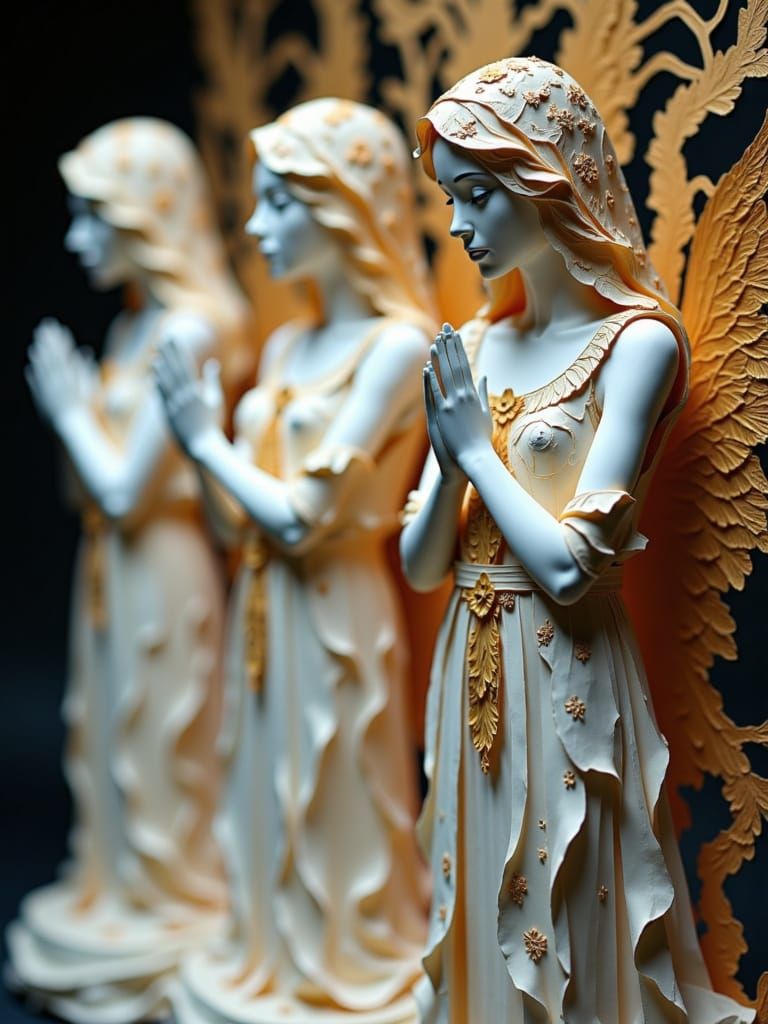 Paper Cut Statues Beg for Mercy in Eerie, Gilded Glory