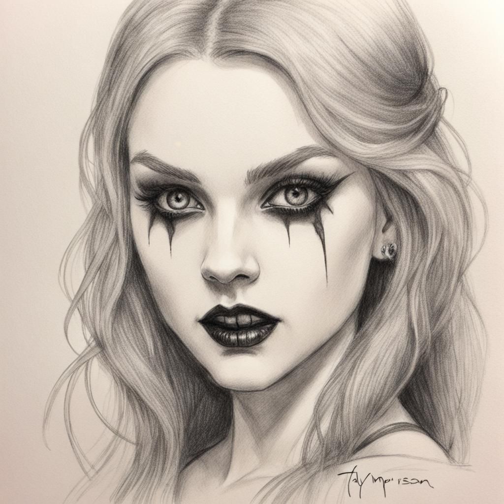Gothic Pencil Sketch of a Vampire Vixen