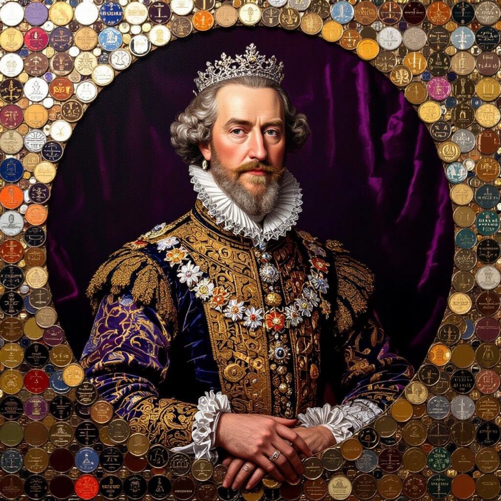 Coin Mosaic Portrait of Regal Figure