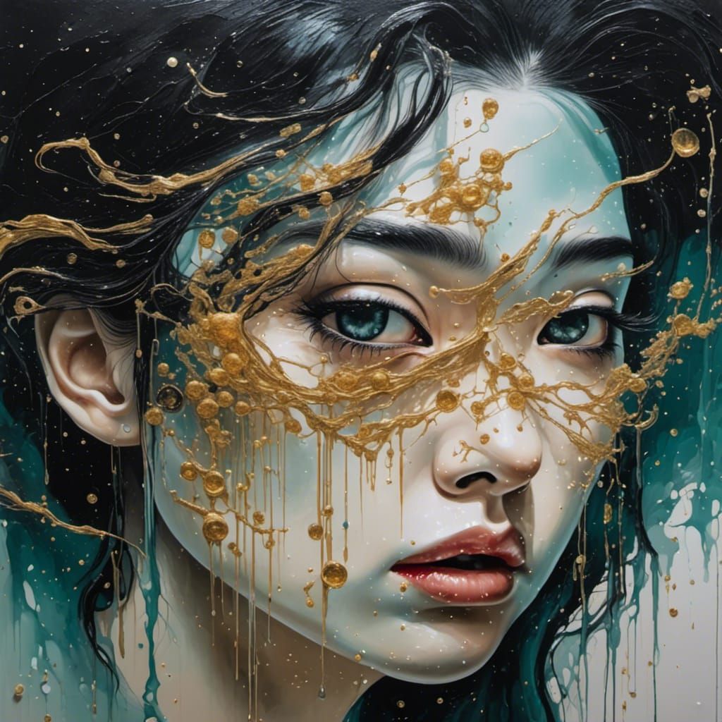 Asian Woman Crying, Surrealist Oil Painting