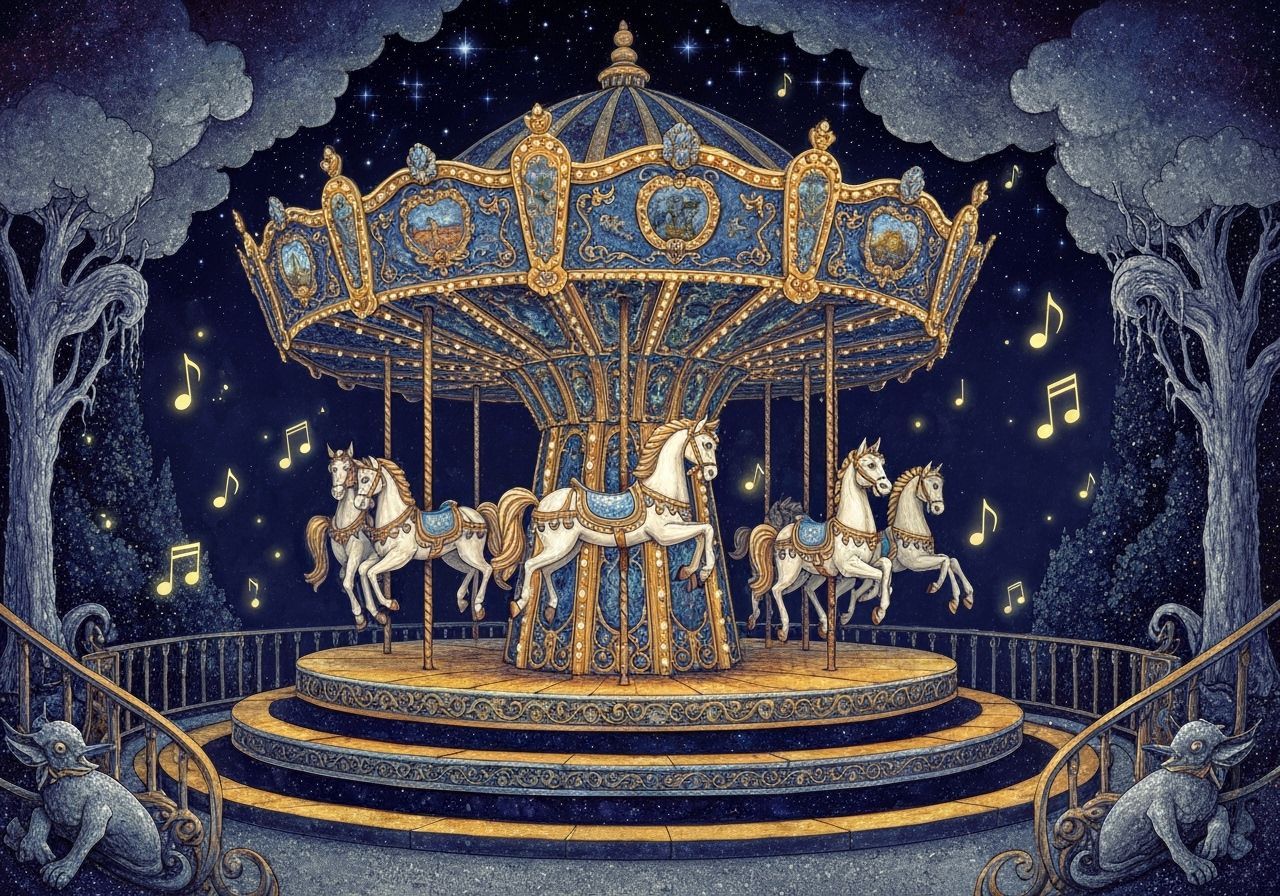 Whimsical Carousel With Mythical Creatures Under Twilight Sk...