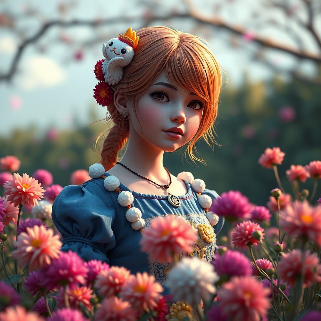 Pom Pom Garden Portrait in Detailed Matte Style