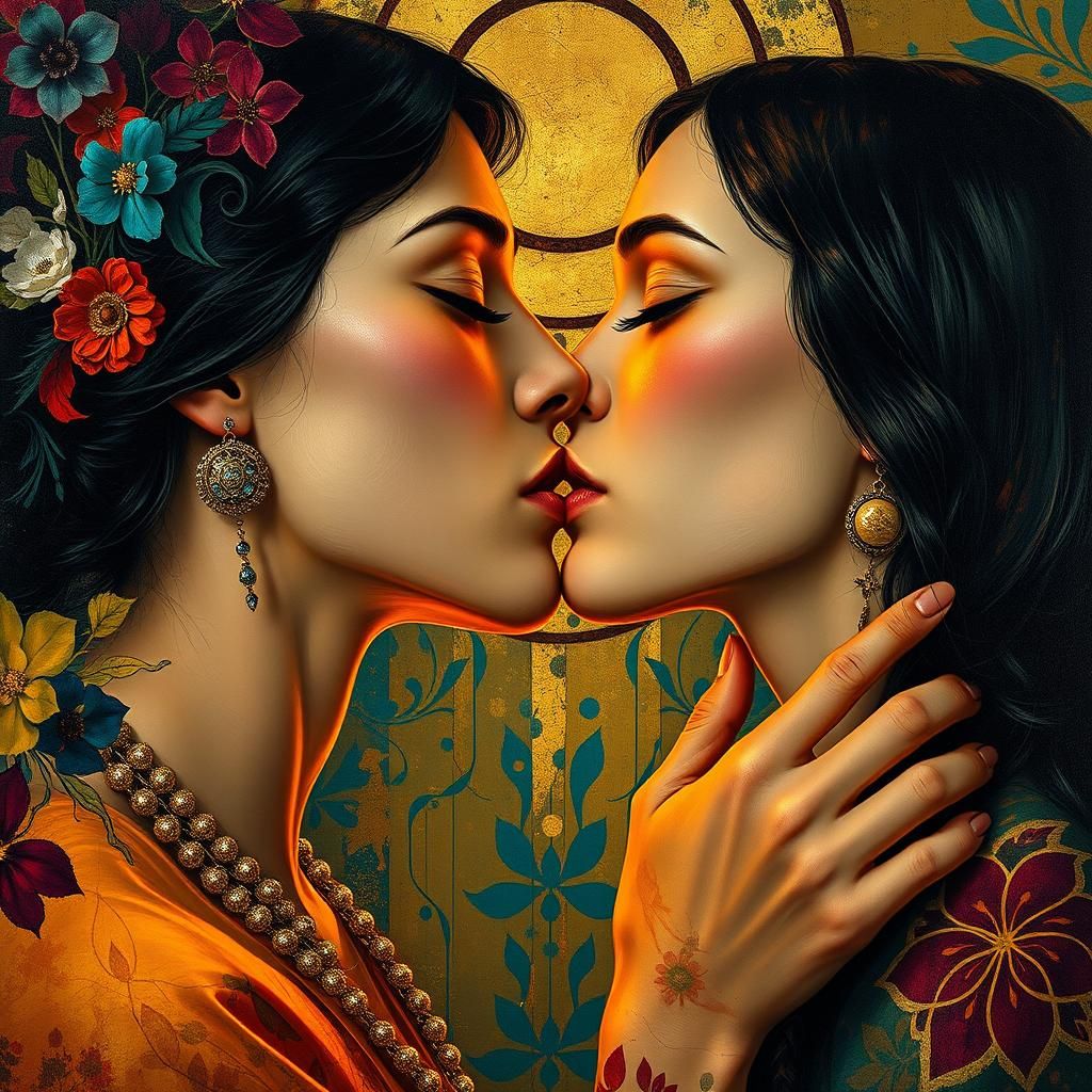Passionate Embrace: A Modern Klimt-Inspired Kiss