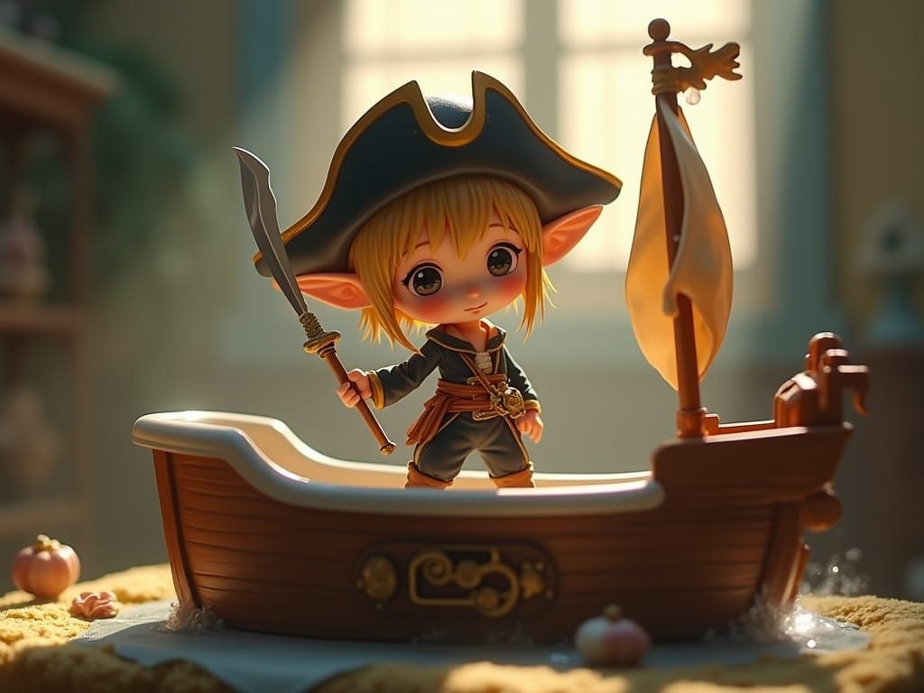 Pixie Pirate on Toy Ship in Anime Style