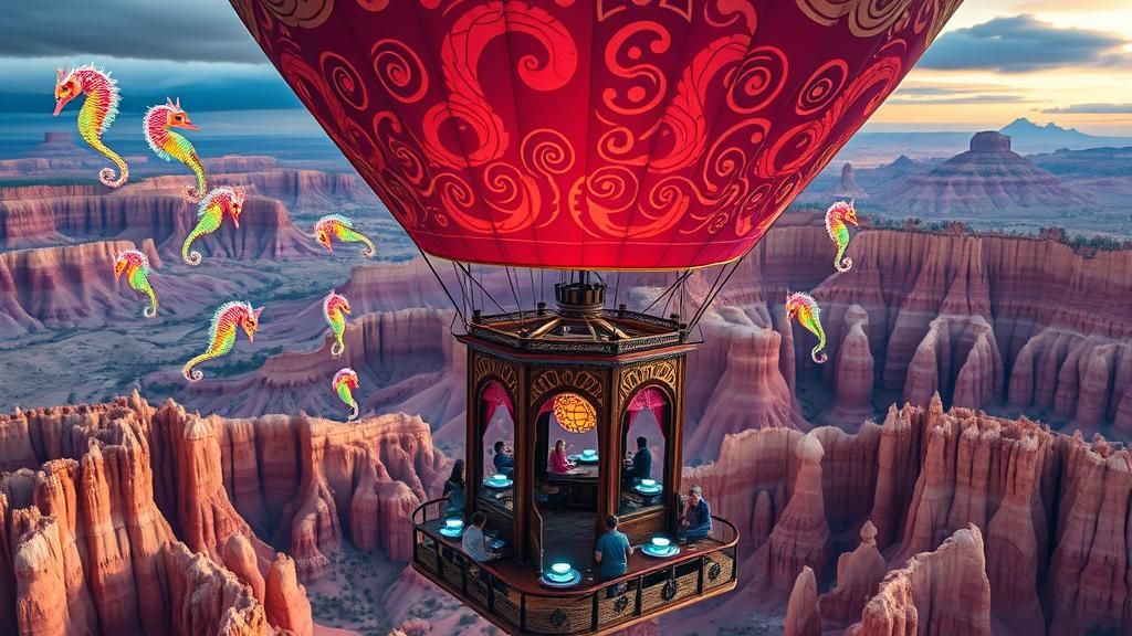 Bryce Canyon Tea House Balloon in Biomechanical Art Style