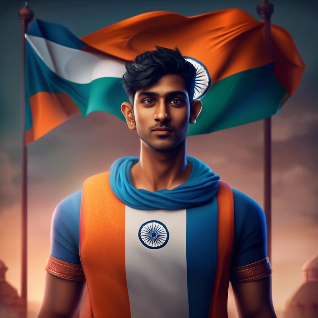 Attractive 3D Indian Man with Flag, Detailed Animation