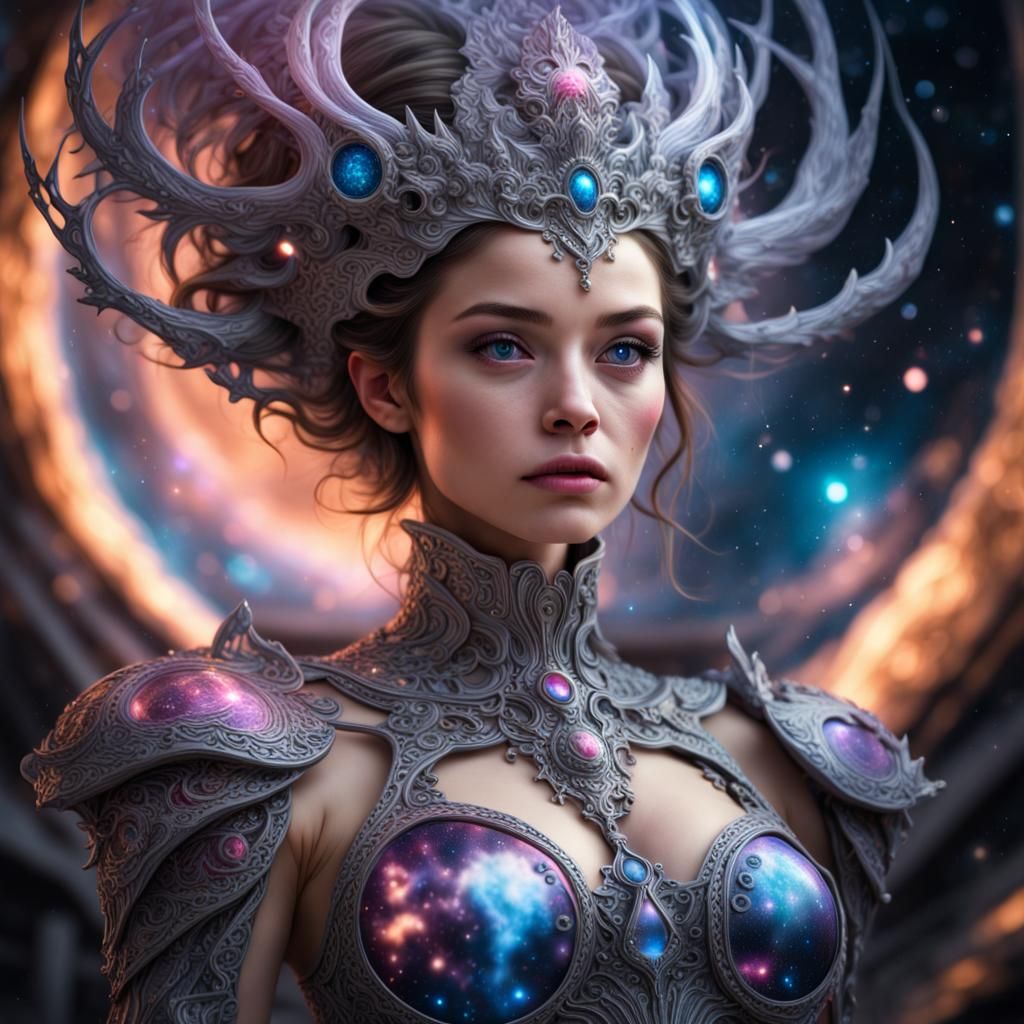 Hyperrealistic Plasma Princess in Cosmic Fantasy