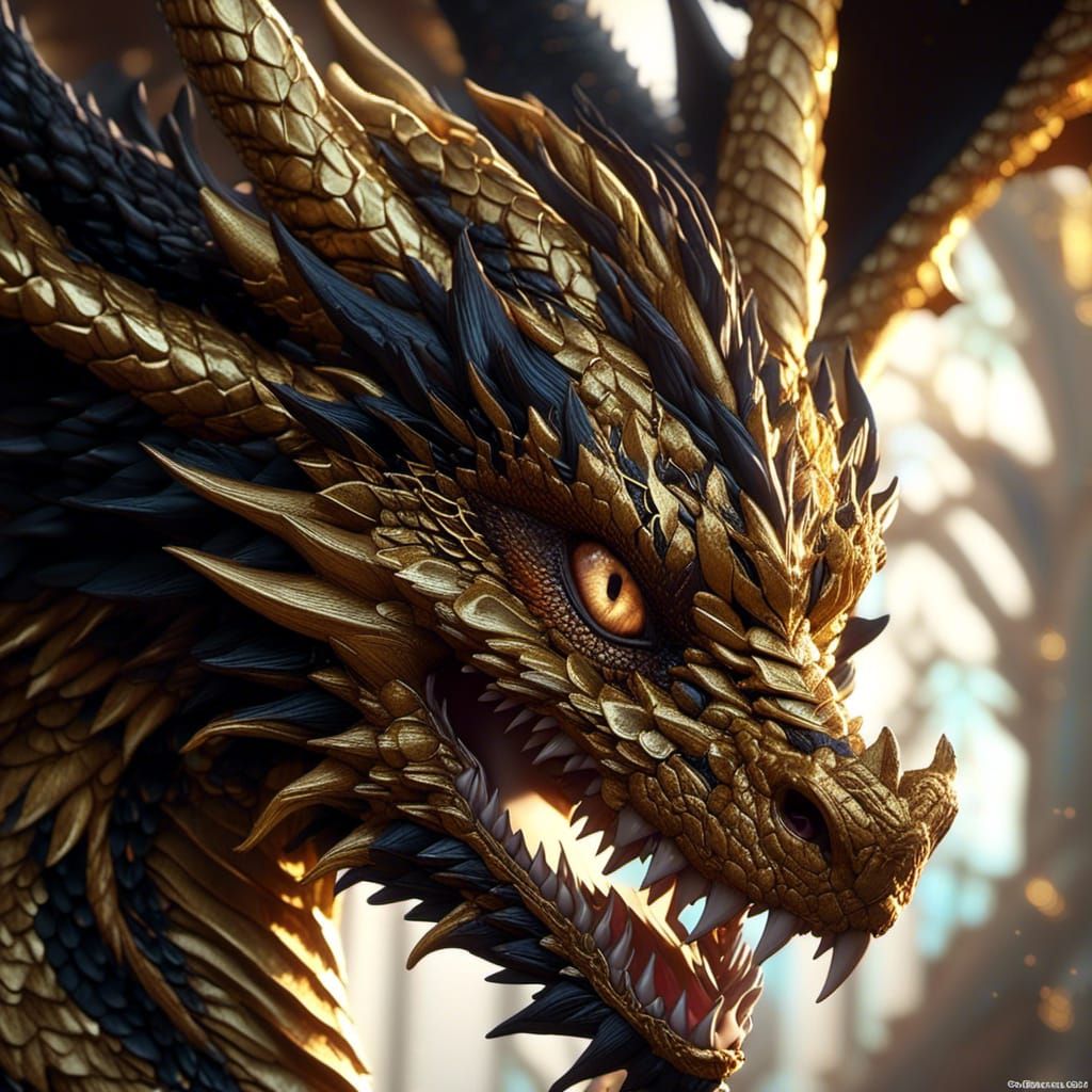 Adorable Dark Gold Dragon Portrait in Anime Style