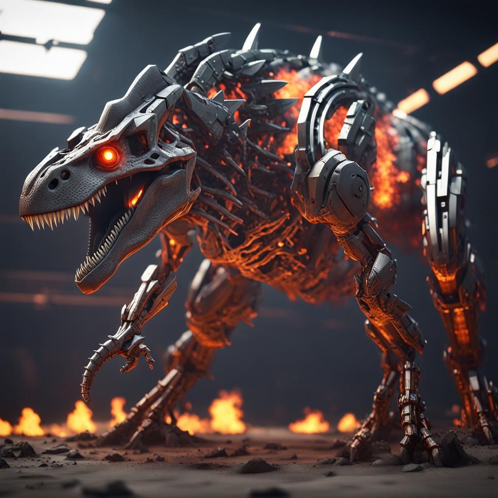Mechanical Tyrannosaurus Zoid Roaring in Inferno