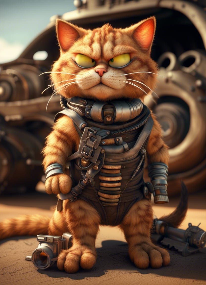 Garfield as Mad Max Character, CGI Render
