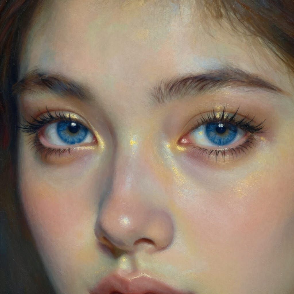 Captivating Blue Eyes in Oil Painting Style