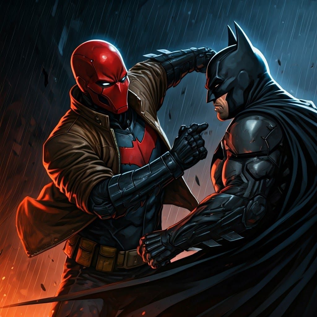 Red Hood and Batman Comic Book Illustration