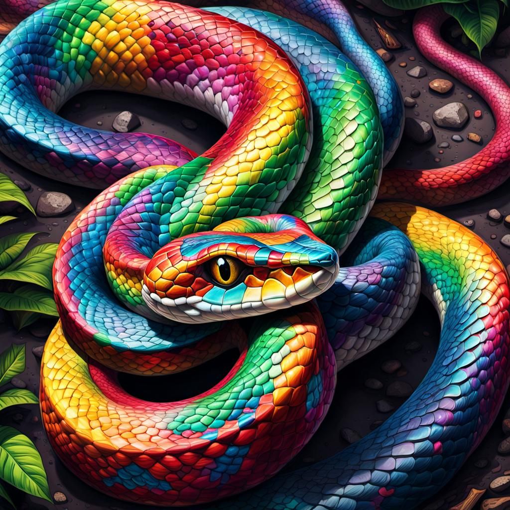 Giant Rainbow Snake, key visual| highly detailed| breathtaki...