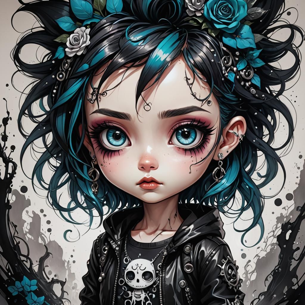 Vibrant Chibi Punk Girl Illustration