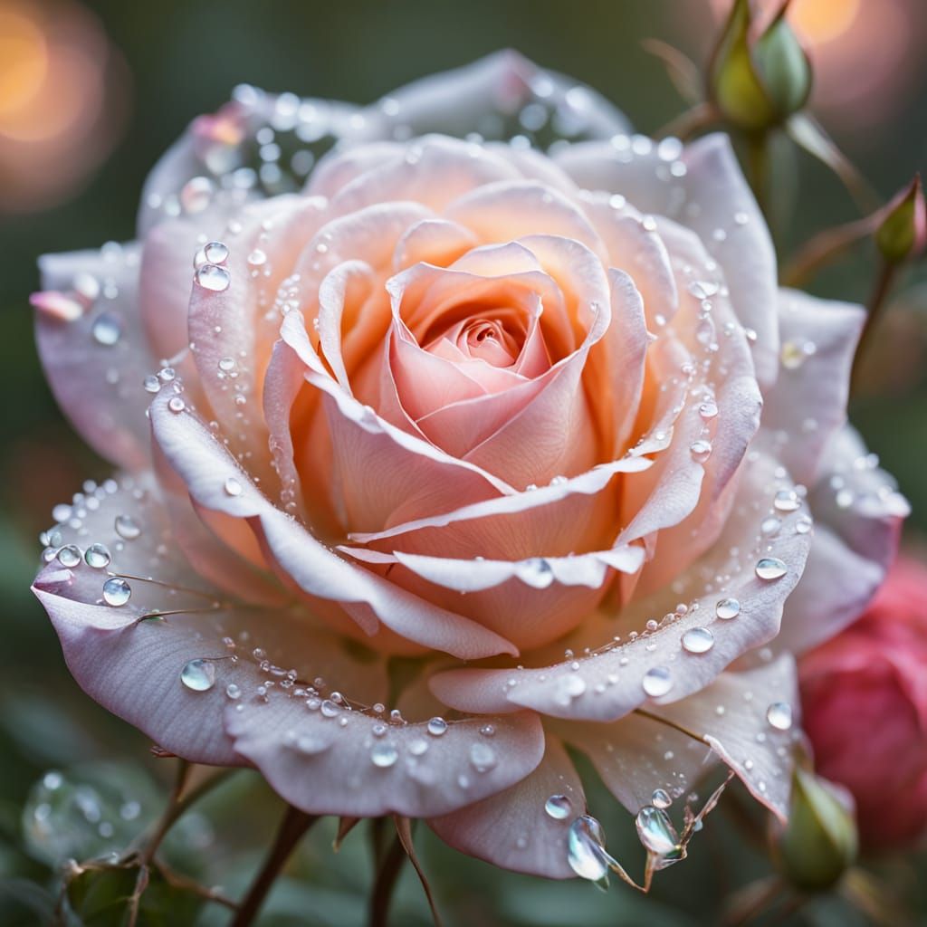 Iridescent Spider Silk Rose with Dewdrops