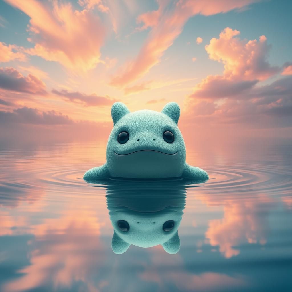 Pastel Nessy Monster Emerges from Mystical Lake