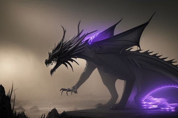 Fierce Black Dragon with Glowing Aura