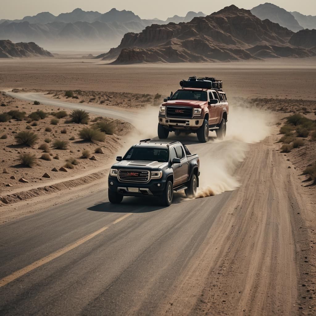 GMC Car on Saudi Road: Cinematic Film Still